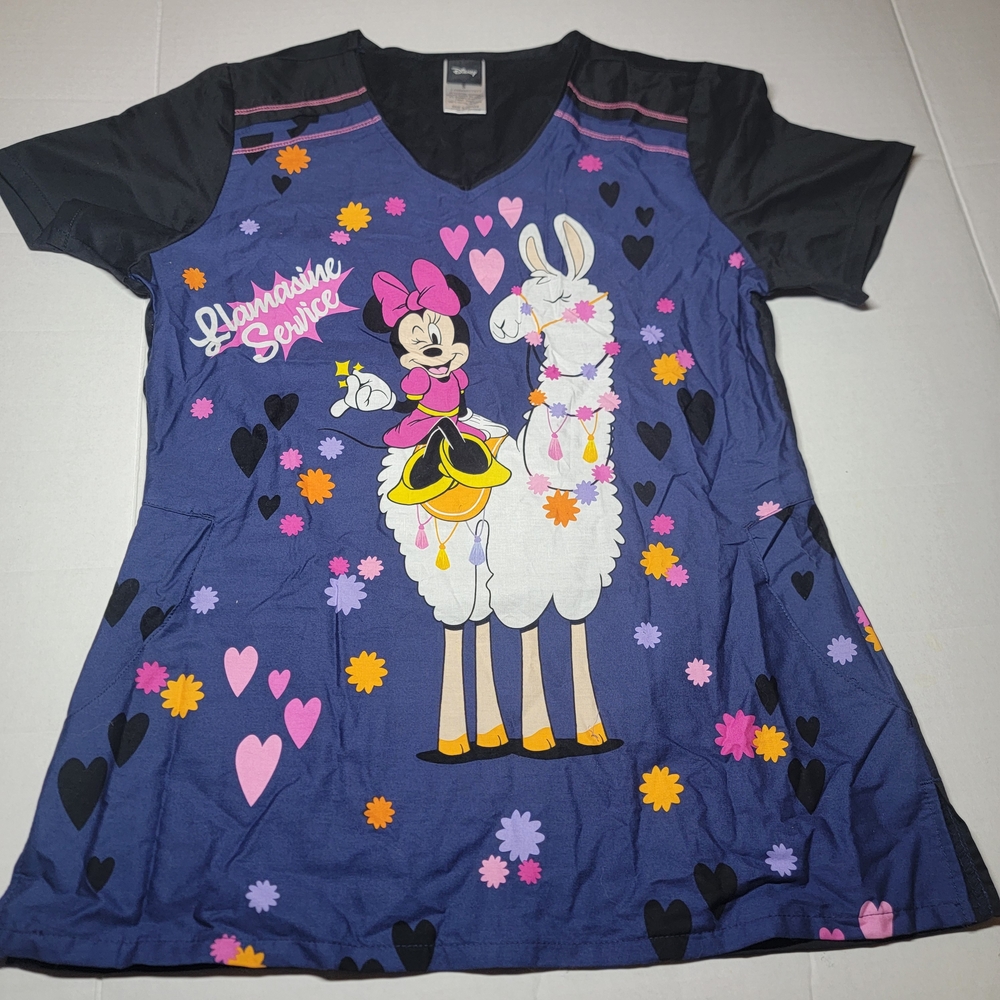 Disney Womens Scrub Top‎ Size Small Minnie Mouse With Llama